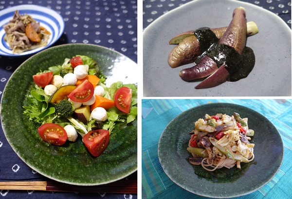 新調した緑の器とあけび色の器、レシピ本にむけ大活躍！