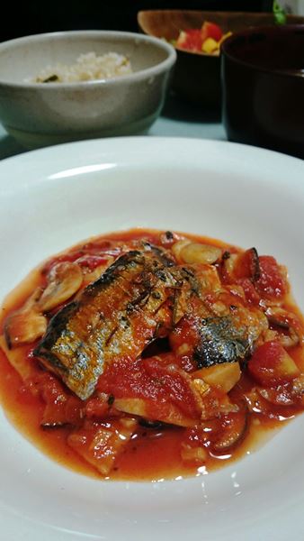 秋刀魚ときのこのトマト煮♪